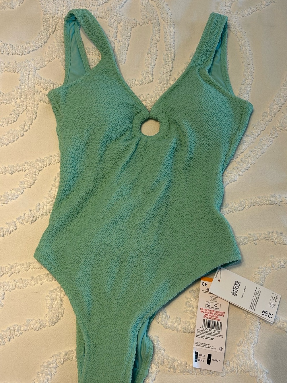 F&F Mint Green Textured One-Piece Swimsuit with Front Ring